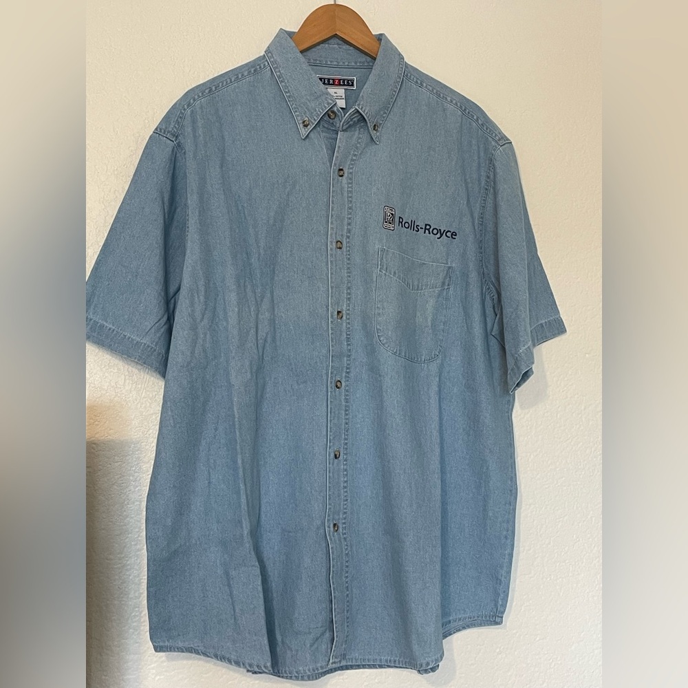 Jerzees Rolls Royce Embroidered Denim Short Sleeve Button-Down Shirt